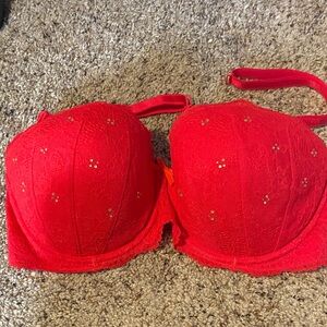 Victoria's Secret Vibrant Red Bra with Subtle Gold Details